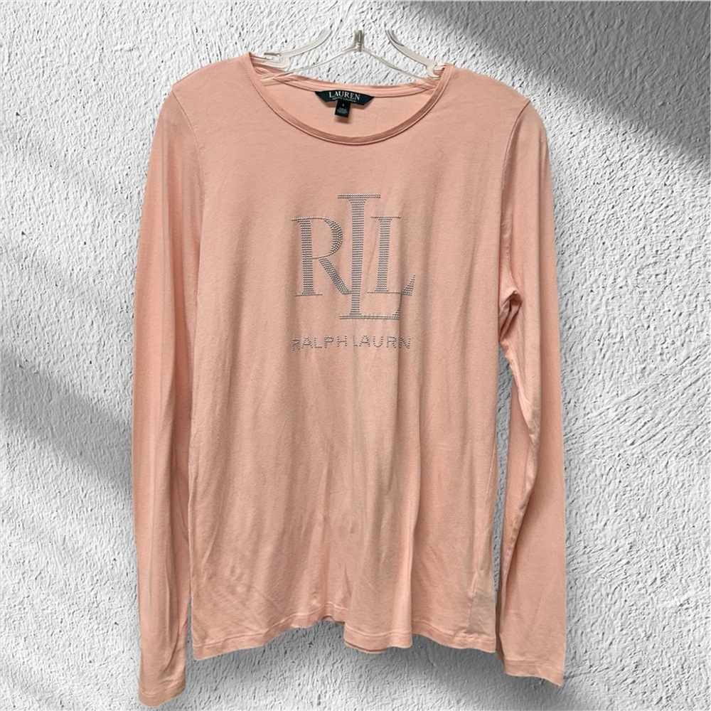 LAUREN RALPH LAUREN Studded Logo Long Sleeve T-Shirt L